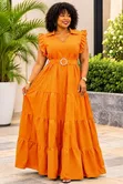 Mavazi Marefu ya Wanawake Plus Size Yenye Kola na Mkanda - 2