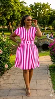 Ladies Striped Mini A-Line Dress - 2