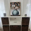 TV Stand with Wicker Basket Storage - White - 2