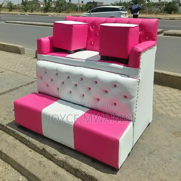 2-Seater Pedicure Seat - White & Pink - 1