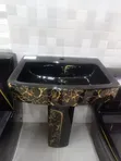 Black Hand Wash Basin with Gold Pedestal - 1