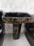 Black Hand Wash Basin with Gold Pedestal - 3