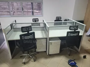 White 4-Way Office Workstation with Mobile Pedestals