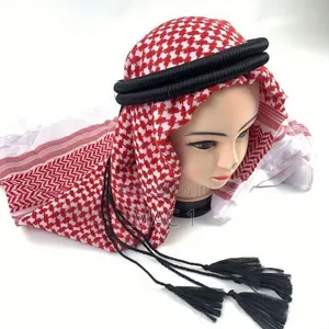 Men's Red & White Keffiyeh Scarf with Black Agal