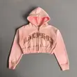 Pink Rhinestone Logo Cropped Hoodie (Y2K) - 1