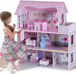 Wooden Dollhouse - Multi-Level Playhouse