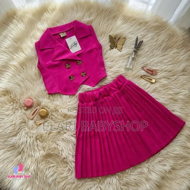 Girls' Pleated Skirt Vest Set - Pink - 1