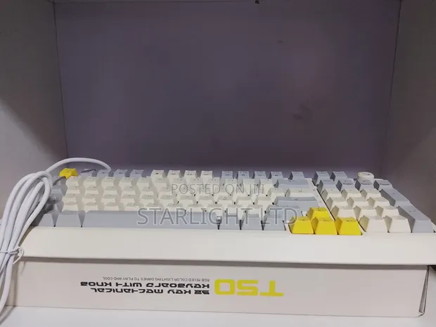 T-Wolf T50 Compact Mechanical Keyboard (Beige, Grey, Yellow Accent) - 1