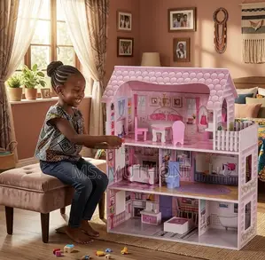 3-Story Wooden Dollhouse with Furniture