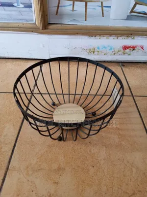 Metal Wire Fruit Basket with Wooden Base - Black