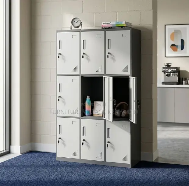 Lockable Metallic 9 Locker Storage Cabinet - 1