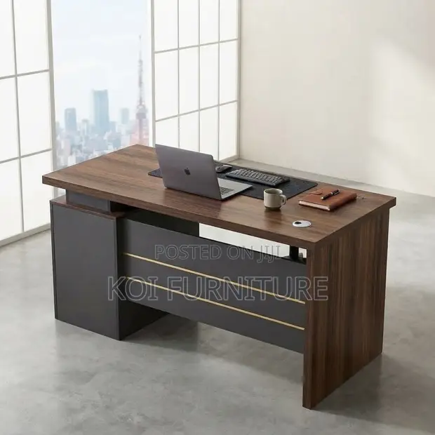 Executive Brown Office Desk with Drawers (120cm) - 1