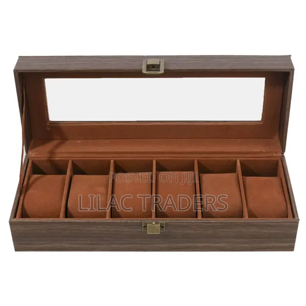 Premium 6-Compartment Watch Display Case - Brown - 1