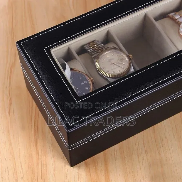 6-Slot Watch Organizer Storage Box - Black - 1