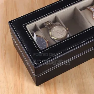 6-Slot Watch Organizer Storage Box - Black