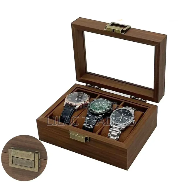 3 Slot Luxury Watch Storage Box - Brown - 1
