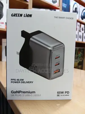 Green Lion GaN 65W PD UK Plug Wall Charger (Gray)