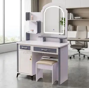 White Wooden Lighted Vanity Dressing Table