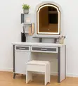 White Wooden Lighted Vanity Dressing Table - 5