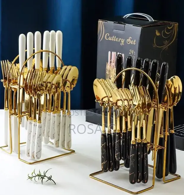 24-Piece Marble Cutlery Set - 1