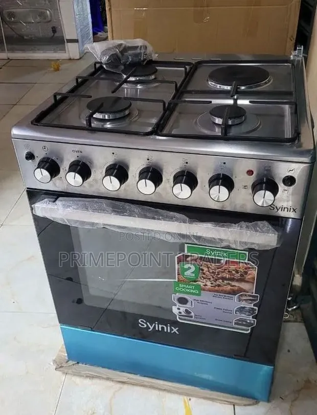 Syinix 60x60 Standing Cooker - 3 Gas Burners + 1 Electric Hotplate - 1
