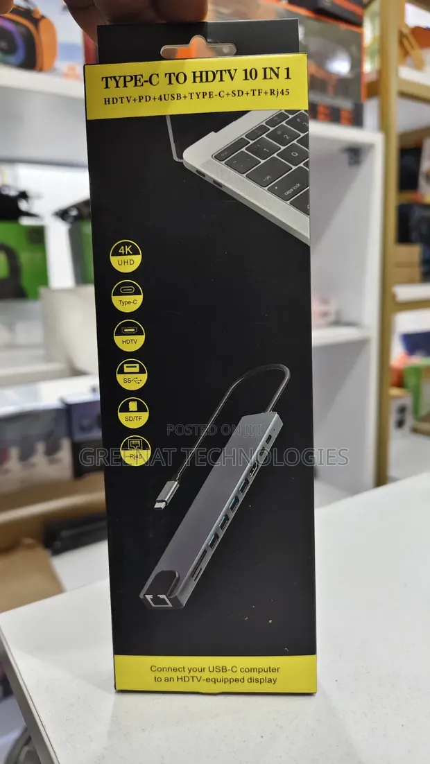 10-in-1 USB-C Hub with Ethernet, 4x USB 3.0, HDMI - 1