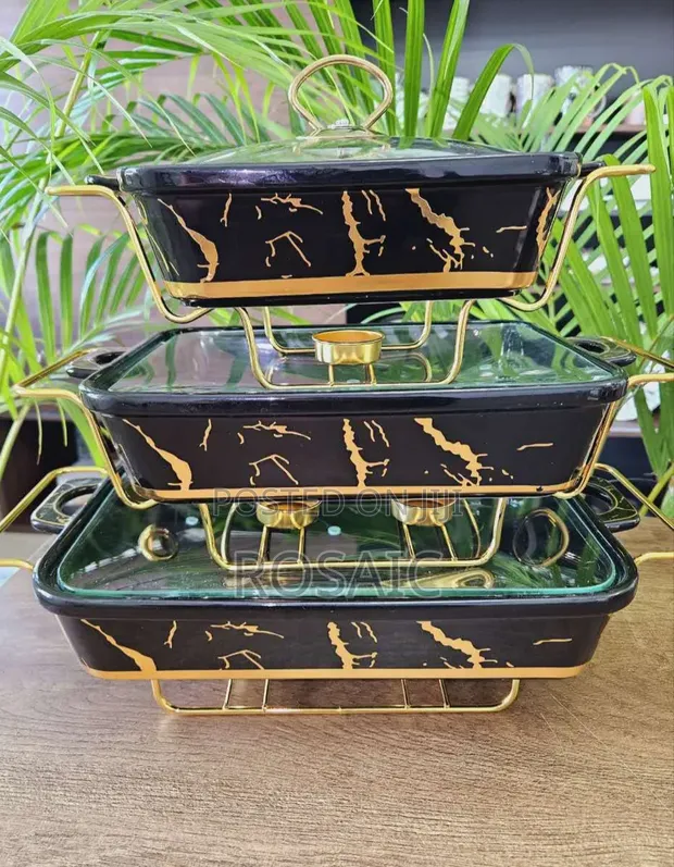 3pcs Black Gold Ceramic Chafing Dish Set (3.5L, 2.5L, 1.8L) - 1