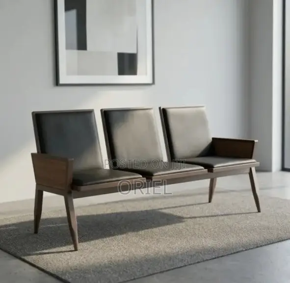 3-Seater Padded Reception Bench - Black - 1