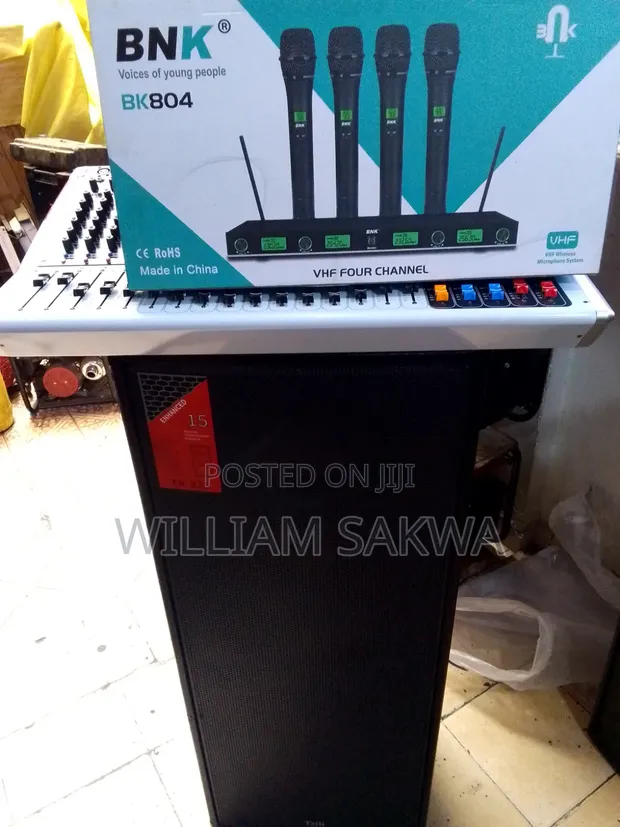 Professional PA Sound System: 16-Channel Mixer, 4 Wireless Mics, 15" Speakers - 1