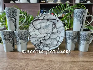 12-Piece High-Quality Tree Mug and Plate Set - Gray
