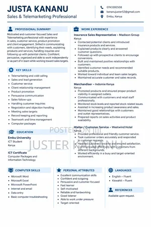 Justa Kananu - ICT Student CV