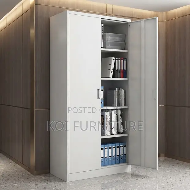 Modern Two-Door Office Filing Cabinet - Gray - 1