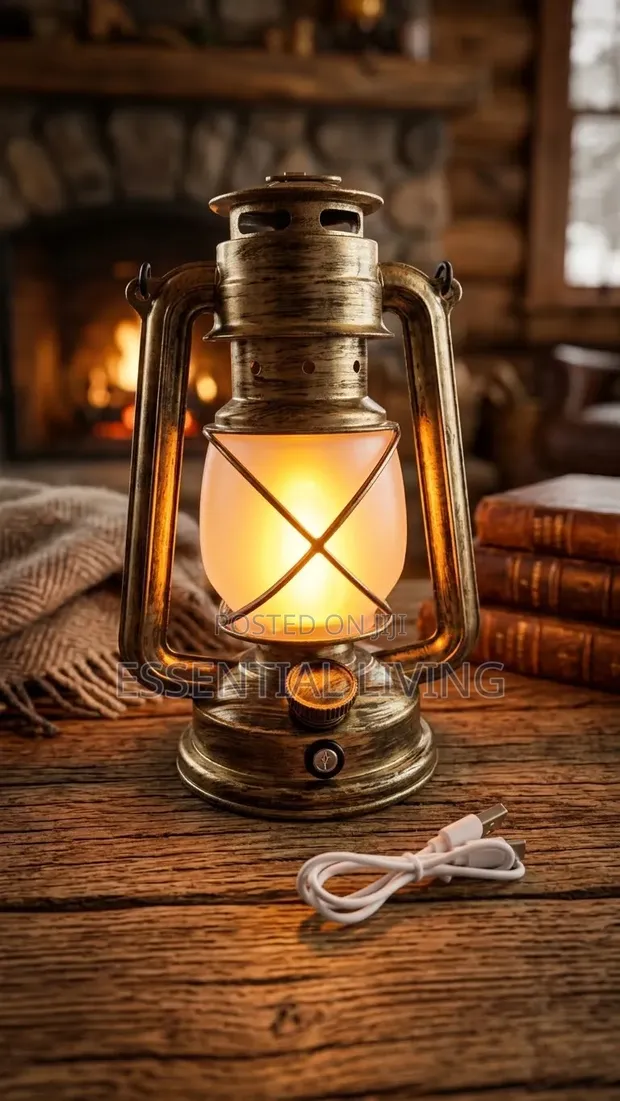 Vintage LED Rechargeable Camping Lantern Flame Effect - 1