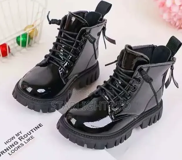 Wetlook Kids' Black Chunky Lace-Up Boots (Sizes 26-36) - 1