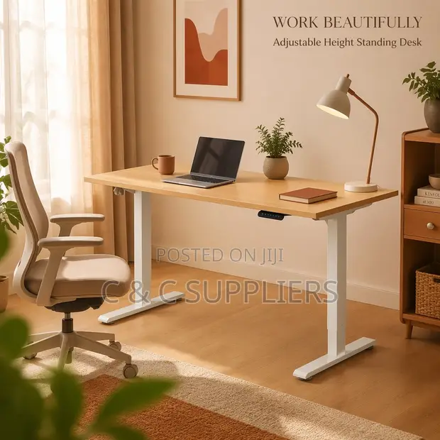 Adjustable Brown Top Electric Desk - 140cm - 1