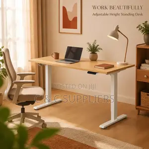 Adjustable Brown Top Electric Desk - 140cm