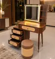 Modern Dressing Table with LED Mirror and Stool - Brown Wood - 1