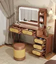 Modern Dressing Table with LED Mirror and Stool - Brown Wood - 2