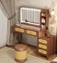 Modern Dressing Table with LED Mirror and Stool - Brown Wood - 3