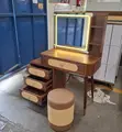 Modern Dressing Table with LED Mirror and Stool - Brown Wood - 4