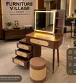 Modern Dressing Table with LED Mirror and Stool - Brown Wood - 5