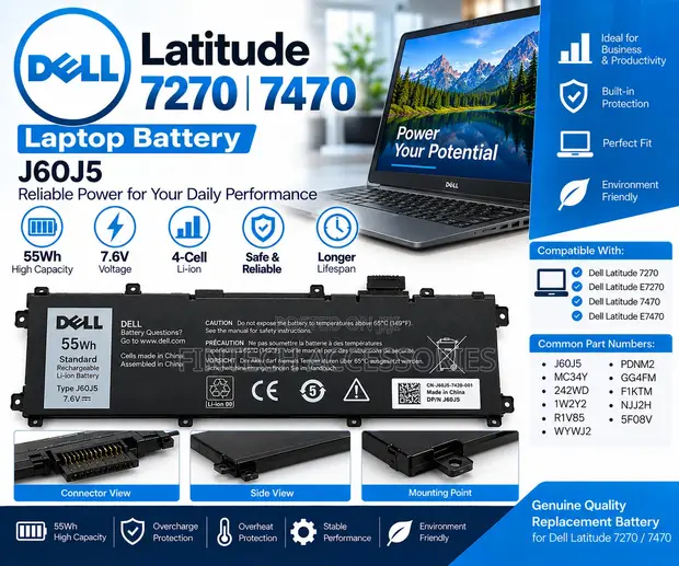 Dell J60J5 Laptop Battery for Latitude 7270/7470 (55Wh, 4-Cell) - 1