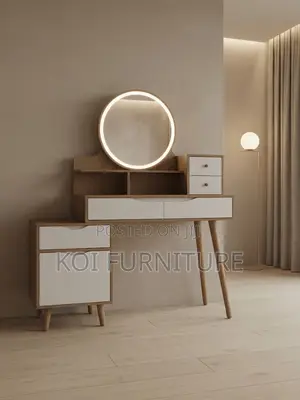 Brown Wooden Vanity Table with Mirror