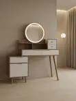 Brown Wooden Vanity Table with Mirror - 1