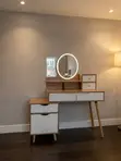 Brown Wooden Vanity Table with Mirror - 2