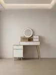 Brown Wooden Vanity Table with Mirror - 3