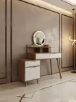 Brown Wooden Vanity Table with Mirror - 4