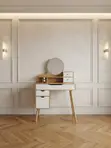 Brown Wooden Vanity Table with Mirror - 5