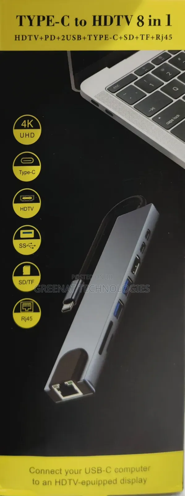 8-in-1 USB-C Hub: 4K HDMI, 100W PD, 2x USB, RJ45, SD/TF - 1