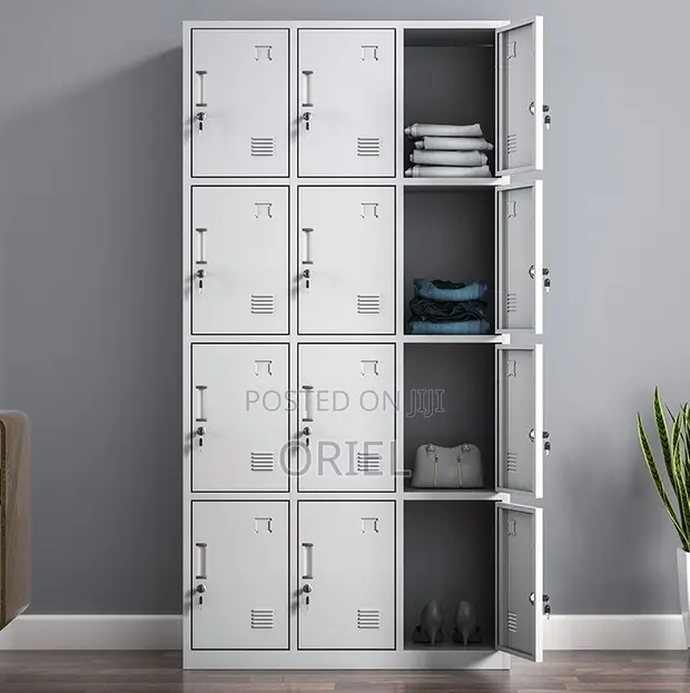 12-Locker Storage Unit - Secure Metal Office Staff Cabinet - 1